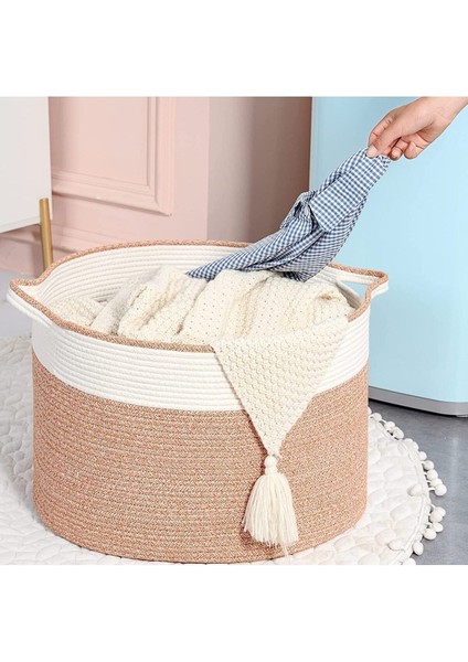 Shahbaz Özel Pamuklu Jüt Battaniye Sepeti Hasır Oyuncak Sepeti Jüt Çamaşır Sepeti 40-30