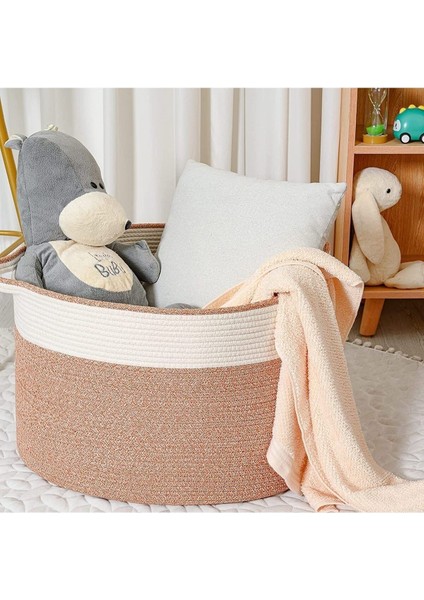 Shahbaz Özel Pamuklu Jüt Battaniye Sepeti Hasır Oyuncak Sepeti Jüt Çamaşır Sepeti 40-30