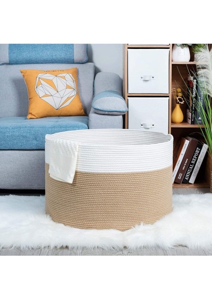 Büyük Boy Jüt Pamuklu Sepet, Bebek Eşya Toplama Sepeti, Yumuşak Büyük Saklama Sepeti