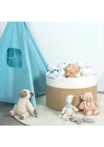 Büyük Boy Jüt Pamuklu Sepet, Bebek Eşya Toplama Sepeti, Yumuşak Büyük Saklama Sepeti fiyatları