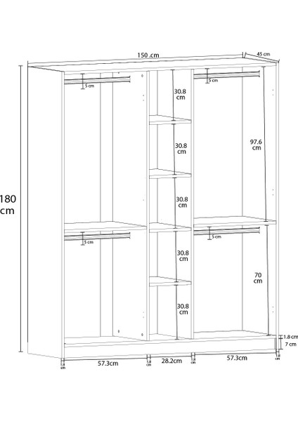 %100 Mdflam 5 Kapaklı 150CM Gardrop G-09 indirimleri
