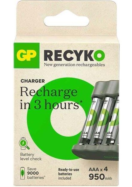 Gp Recyko B441 4*950 Mah R03 Aaa Pilli Şarj Cihazı (100HCER21-2GTLB4) fiyatları