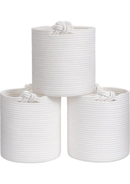Chang Örgü Saplı 3'lü Saplı Sepet, Düzenleyici 3'lü Sepet, Hasır Dokuma Sepet 30CM x 30CM