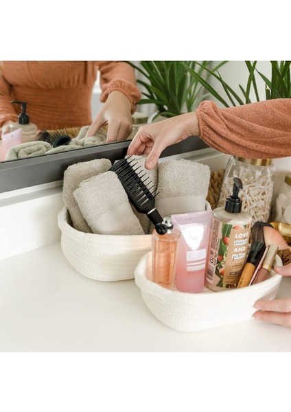 5 Parça Saklama Sepeti, Banyo ve Mutfak Düzenleme Kutusu, Doğal Pamuk Ip Dokuma Sepetler modelleri