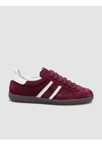 %100 Hakiki Deri Bordo Bağcıklı Kadın Sneaker