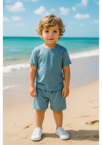 Fitillli Şortlu Basic Kız Erkek Çocuk Yazlık Şortlu Takım