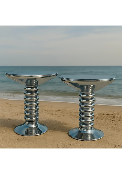 Boncuk Orta Sehpa 2 Li Gümüş Üstü Ayna