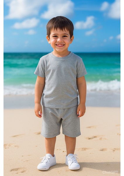 Fitillli Şortlu Basic Kız Erkek Çocuk Yazlık Şortlu Takım