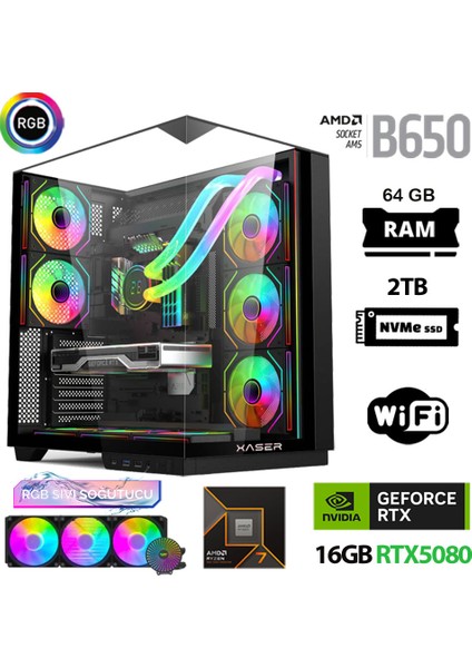 Queen X10 Ryzen 7 9800X3D 64GB Ram 2tb M.2 Nvme SSD 16GB RTX5080 Sıvı Soğutmalı Oyuncu Bilgisayarı