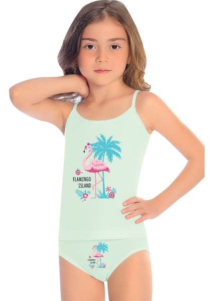 Kız Çocuk Atlet Külot Likralı Yeşil Flamingo (%96 Pamuk - %4 Elastan) fiyatları