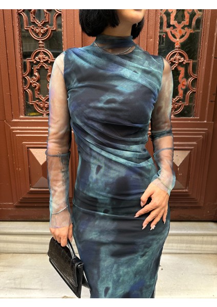 Uzun Bulut Desenli Tül Elbise fiyatları