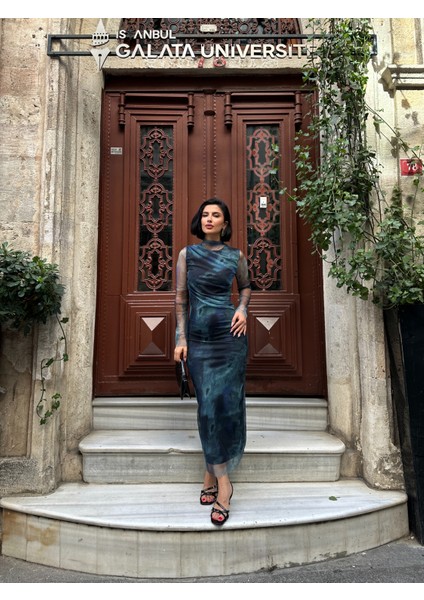 Uzun Bulut Desenli Tül Elbise indirimleri