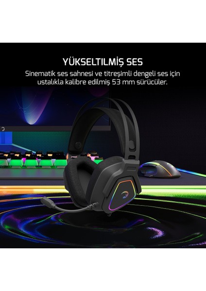 Kyruse Gri 7.1 Surround Rgb Gaming Titreşimli Kulaklık + Standlı Set