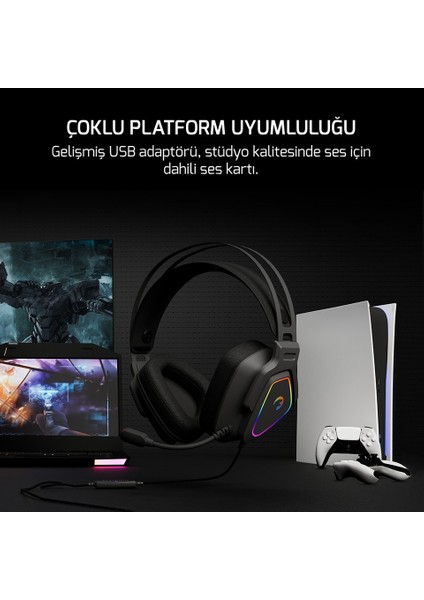 Kyruse Gri 7.1 Surround Rgb Gaming Titreşimli Kulaklık + Standlı Set