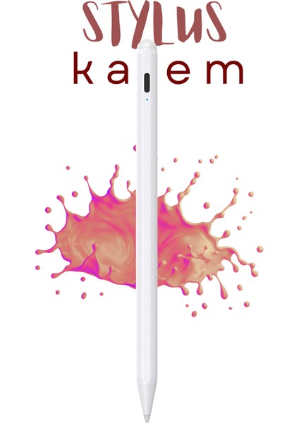 iPad 10,9 10.nesil Uyumlu Avuç Içi Reddetmeli Dokunmatik Fuchsia Özel Çizim ve Yazı Kalemi