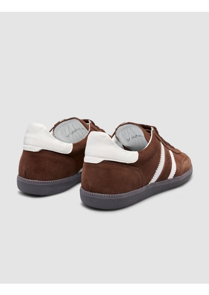 %100 Hakiki Deri Kahverengi Bağcıklı Kadın Sneaker