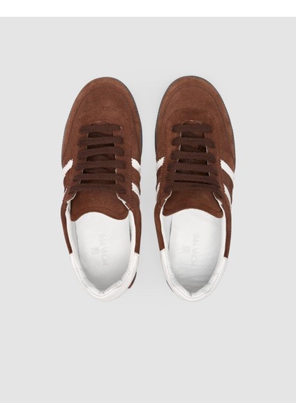 %100 Hakiki Deri Kahverengi Bağcıklı Kadın Sneaker