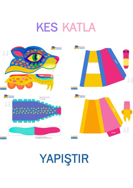 Renkli Jaguar El Kuklası, Mentosori Kes Yapıştır Kuşe Kukla