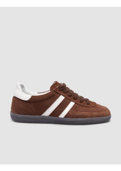 %100 Hakiki Deri Kahverengi Bağcıklı Kadın Sneaker