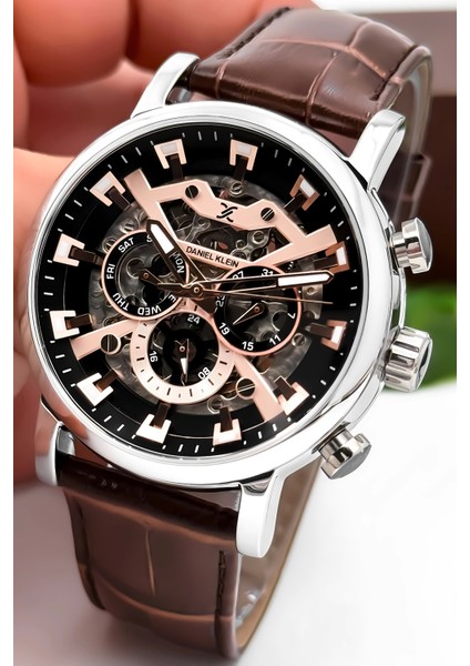 Otomatik Mekanizma Deri Kordon Çelik Kasa Erkek Kol Saati Kahve-Gümüş ZMDK1194