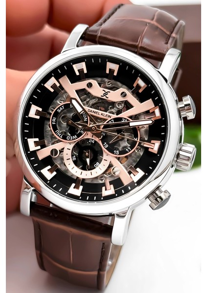 Otomatik Mekanizma Deri Kordon Çelik Kasa Erkek Kol Saati Kahve-Gümüş ZMDK1194 fiyatları