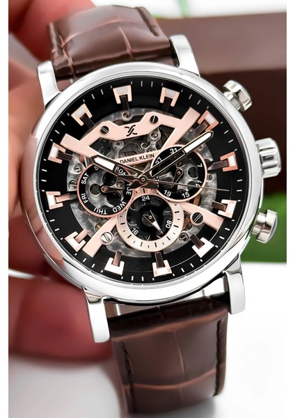 Otomatik Mekanizma Deri Kordon Çelik Kasa Erkek Kol Saati Kahve-Gümüş ZMDK1194 modelleri