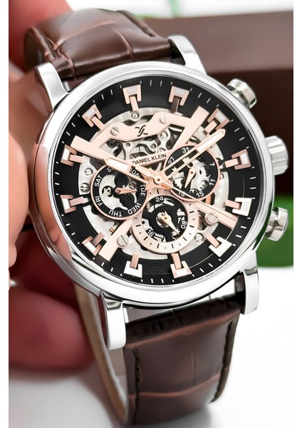 Otomatik Mekanizma Deri Kordon Çelik Kasa Erkek Kol Saati Kahve-Gümüş ZMDK1194 fırsatları