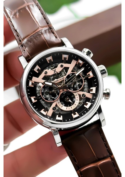 Otomatik Mekanizma Deri Kordon Çelik Kasa Erkek Kol Saati Kahve-Gümüş ZMDK1194 indirimleri