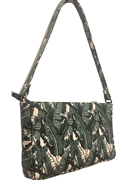 -Ada Model Yeşil Yaprak Desenli Hakiki Deri Kısa Omuz Çantası, Zincir Askı Detaylı Omuz Çantası