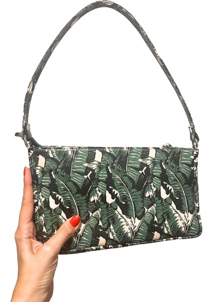 -Ada Model Yeşil Yaprak Desenli Hakiki Deri Kısa Omuz Çantası, Zincir Askı Detaylı Omuz Çantası fiyatları