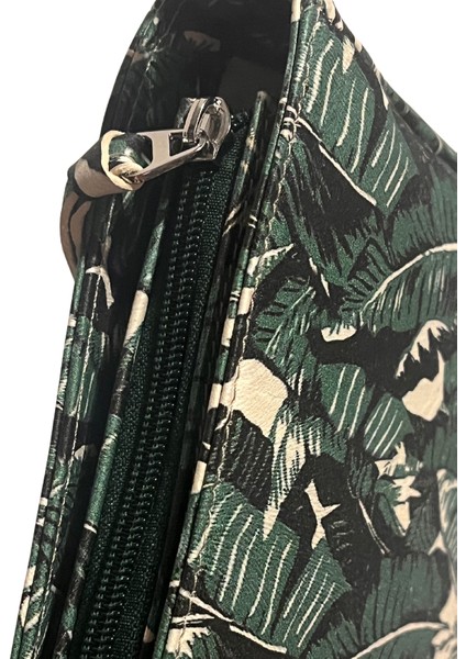 -Ada Model Yeşil Yaprak Desenli Hakiki Deri Kısa Omuz Çantası, Zincir Askı Detaylı Omuz Çantası
