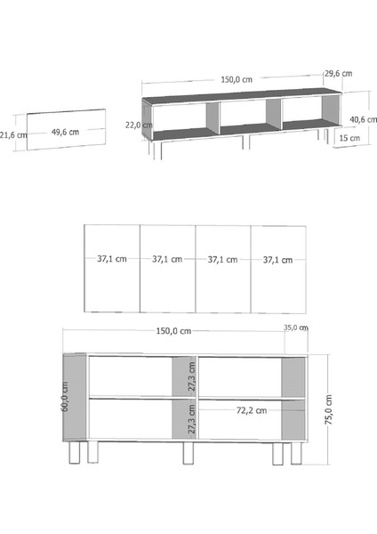 Polenct Bohem Konsol (KB150), Bohem Şömineli (A) Tv Sehpası 2li Salon Takımı Beyaz-Beyaz modelleri