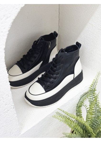 26K335 Hakiki Deri Kalın Taban Fermuarlı Boğazlı Spor Bot