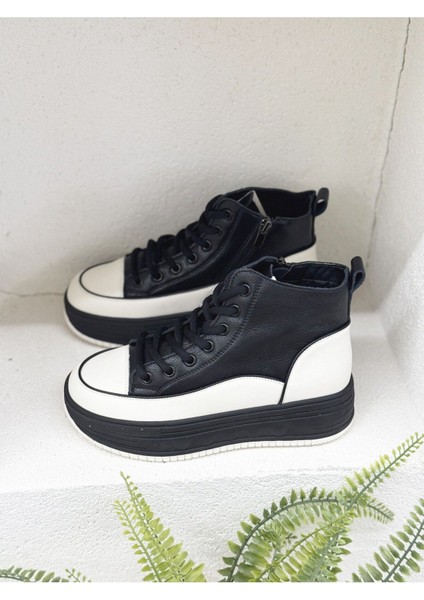 26K335 Hakiki Deri Kalın Taban Fermuarlı Boğazlı Spor Bot fiyatları