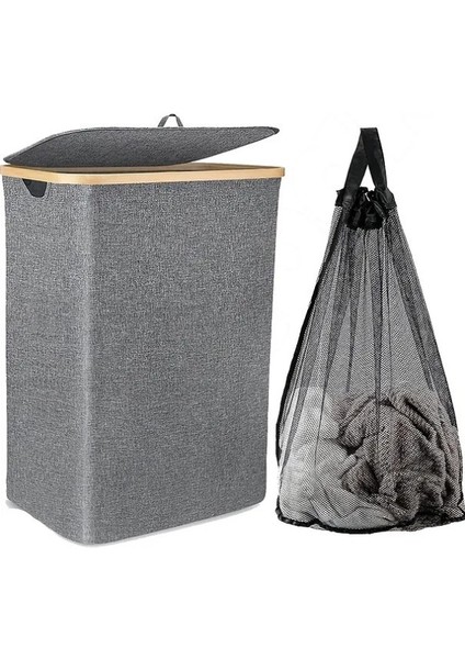 100 Lt Katlanır Kumaş Bambu Çamaşır Sepeti Içi Fileli Kirli Çamaşır Sepeti fiyatları