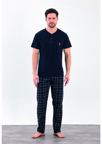 %100 Pamuk Interlok Kısa Kol Erkek Pijama Takım