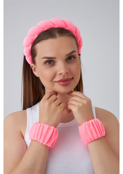 Havlu Kumaş Burgulu Bombeli Spa ve Makyaj Kadın Taç ve 2 Adet Bileklik Seti