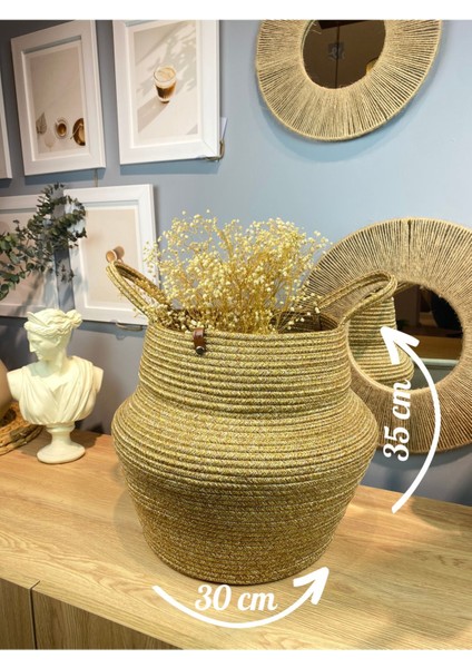 Alosh Hasır Görünümlü Bombeli Dekoratif Jüt Sepet