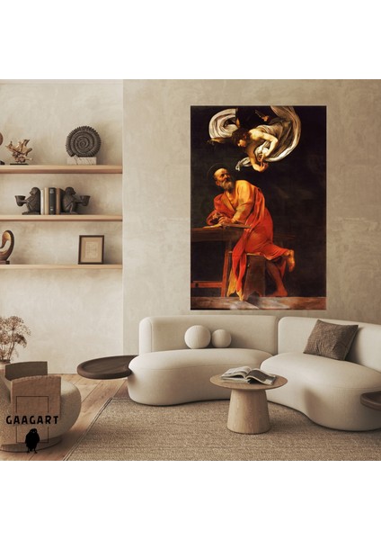 Tekli Dikey Kanvas Tablo Ünlü Eserler Caravaggio Aziz Matta ve Melek