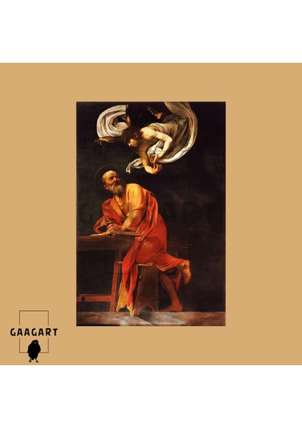 Tekli Dikey Kanvas Tablo Ünlü Eserler Caravaggio Aziz Matta ve Melek modelleri