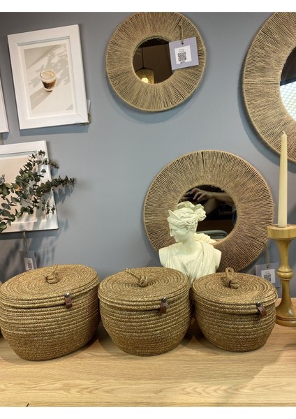 Safari 3'lü Kapaklı Bombeli Hasır Görünümlü Jüt Sepet fiyatları