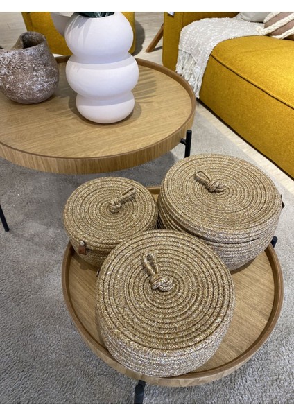 Safari 3'lü Kapaklı Bombeli Hasır Görünümlü Jüt Sepet fırsatları