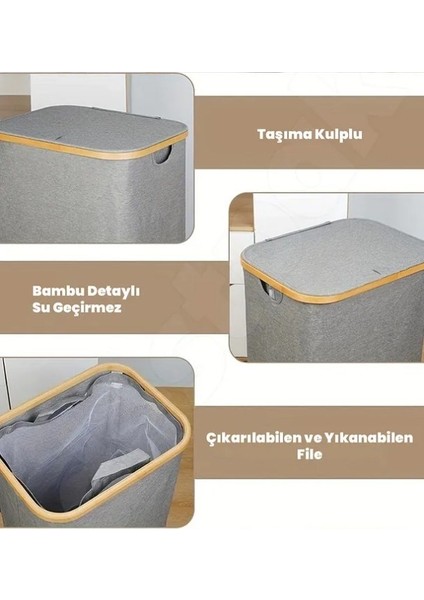 70 Lt Katlanır Kumaş Bambu Çamaşır Sepeti Içi Fileli Kirli Çamaşır Sepeti fırsatları