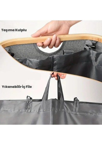 70 Lt Katlanır Kumaş Bambu Çamaşır Sepeti Içi Fileli Kirli Çamaşır Sepeti indirimleri