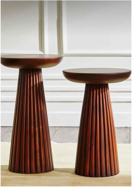 Masif Ahşap Yan Sehpa Seti – 2’li Doğal Fındık Renk Zigon ve Fiskos