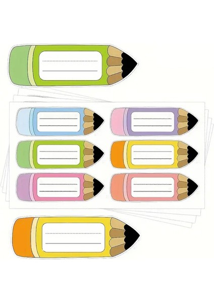 Kalem Şekilli Çocuk Defter Isim Etiketi – Defter, Kitap, Çanta Için Renkli Kuşe Sticker