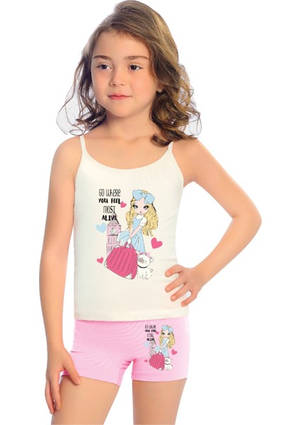 Kız Çocuk Atlet Boxer Likralı Ekru Girl (%96 Pamuk - %4 Elastan) fiyatları