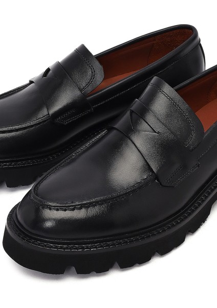 Erkek Siyah Deri Loafer 25WFD724818