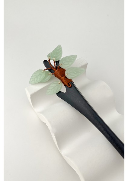 Ağaç Desen Yeşil Yapraklı Çubuk Saç Topuz Tokası (17CM) fırsatları