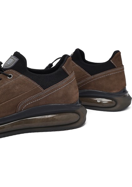 Erkek Vizon Bağcıklı Kalın Tabanlı Nubuk Deri Sneaker 25WFD6821V3